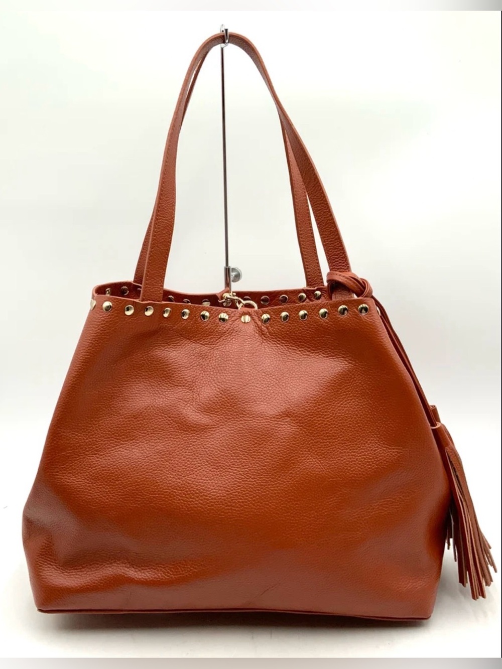 Laggo Remy British Tan Brown Leather Studded Tote